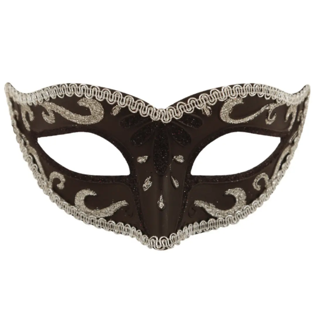 Half Face Silver Black Glitter Mask U36395