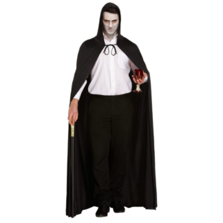 Henbrandt Adult Long Black Halloween Cape With Hood - One Size (1pc)