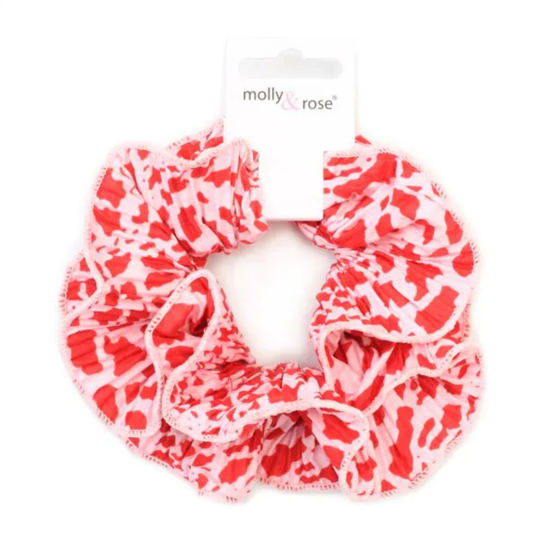 Molly & Rose Extra Large Double Layered Pink & Red Animal Print Fabric Scrunchie (3pcs) 9308