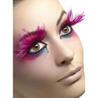 Pink False Eyelashes With Feather Plumes (1pc)