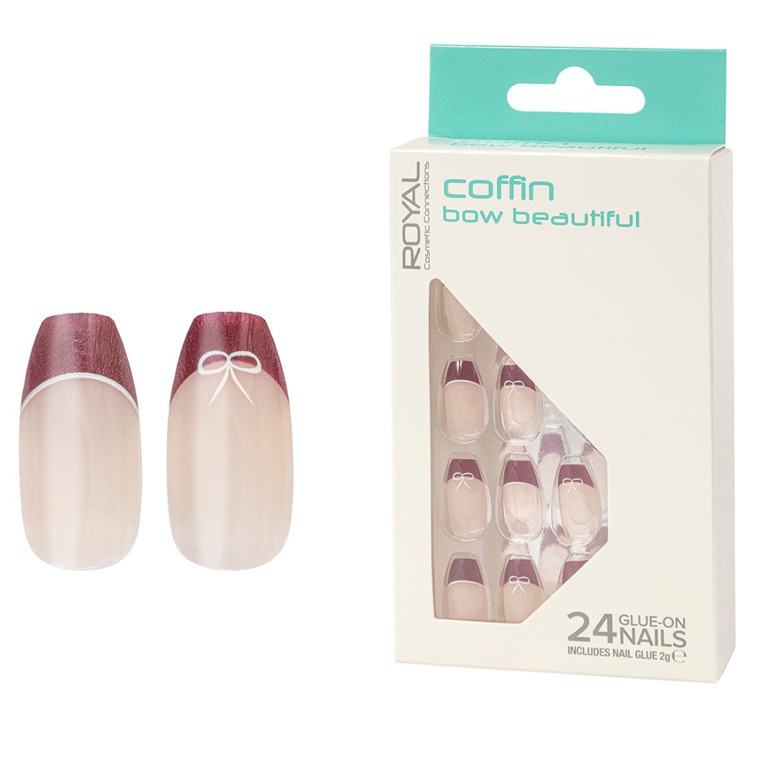 Royal 24 Coffin False Nail Tips - Bow Beautiful (NNAI504) (6pcs)