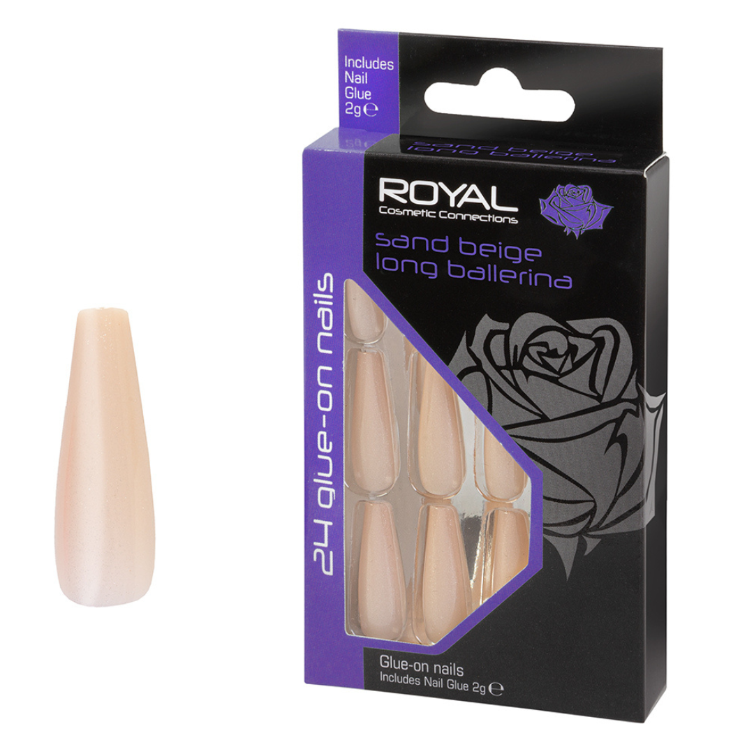 Royal 24 Long Ballerina False Nail Tips - Sand Beige (NNAI430) (6pcs)