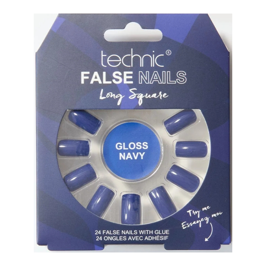 Technic False Long Square Nails - Gloss Navy (6pcs) 24176
