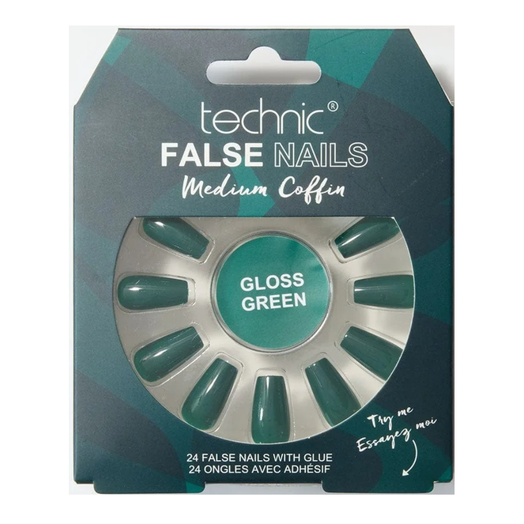 Technic False Medium Coffin Nails - Gloss Green (6pcs) 24180