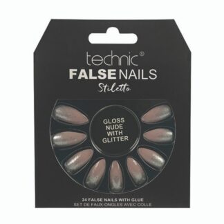 Technic Stiletto False Nails - Nude With Glitter (6pcs)